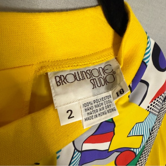 Vintage Brownstone Studio Blouse Jacket Set Yellow 2X Memphis Style Geometric - Picture 3 of 9
